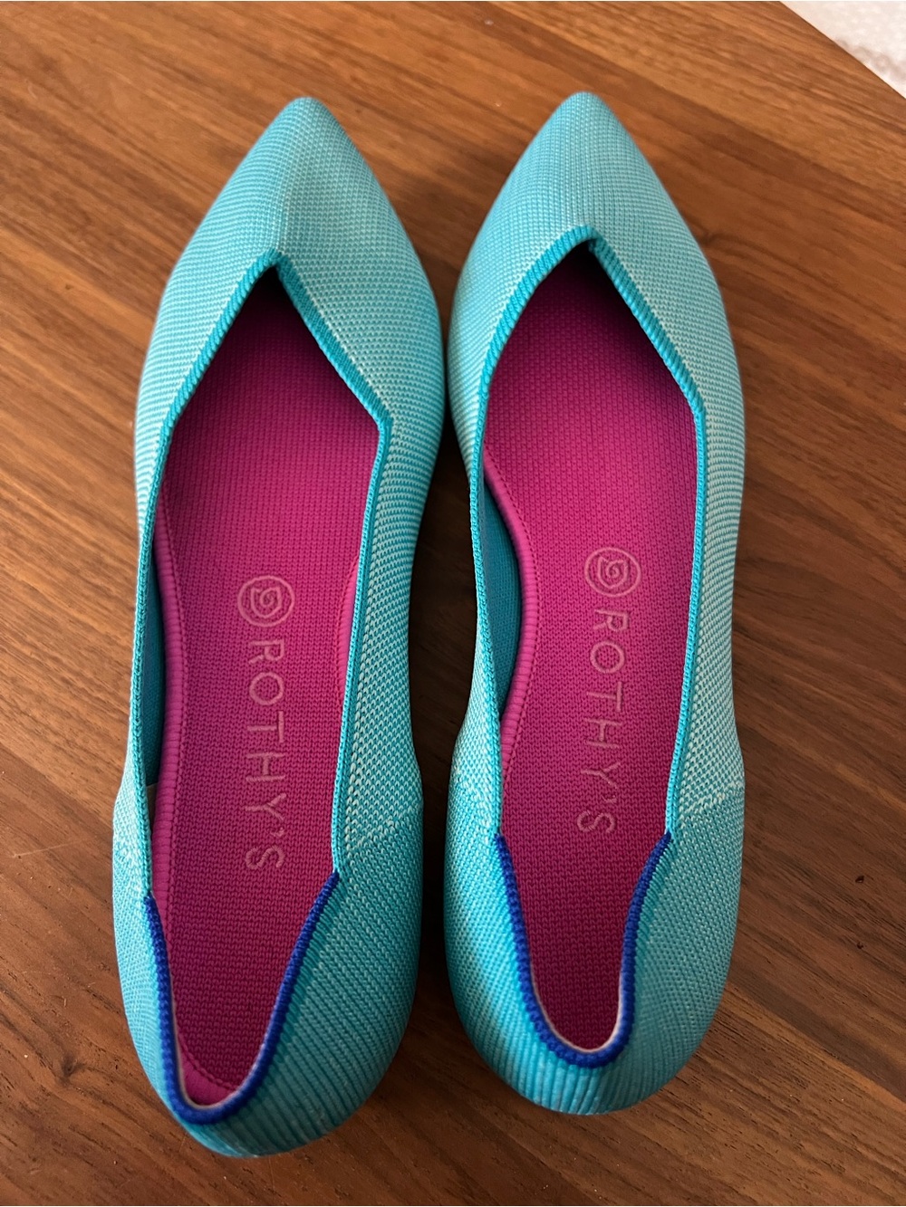 Rothy's The Point Women's Knit Flats Teal Blue Comfort Shoes Size 10